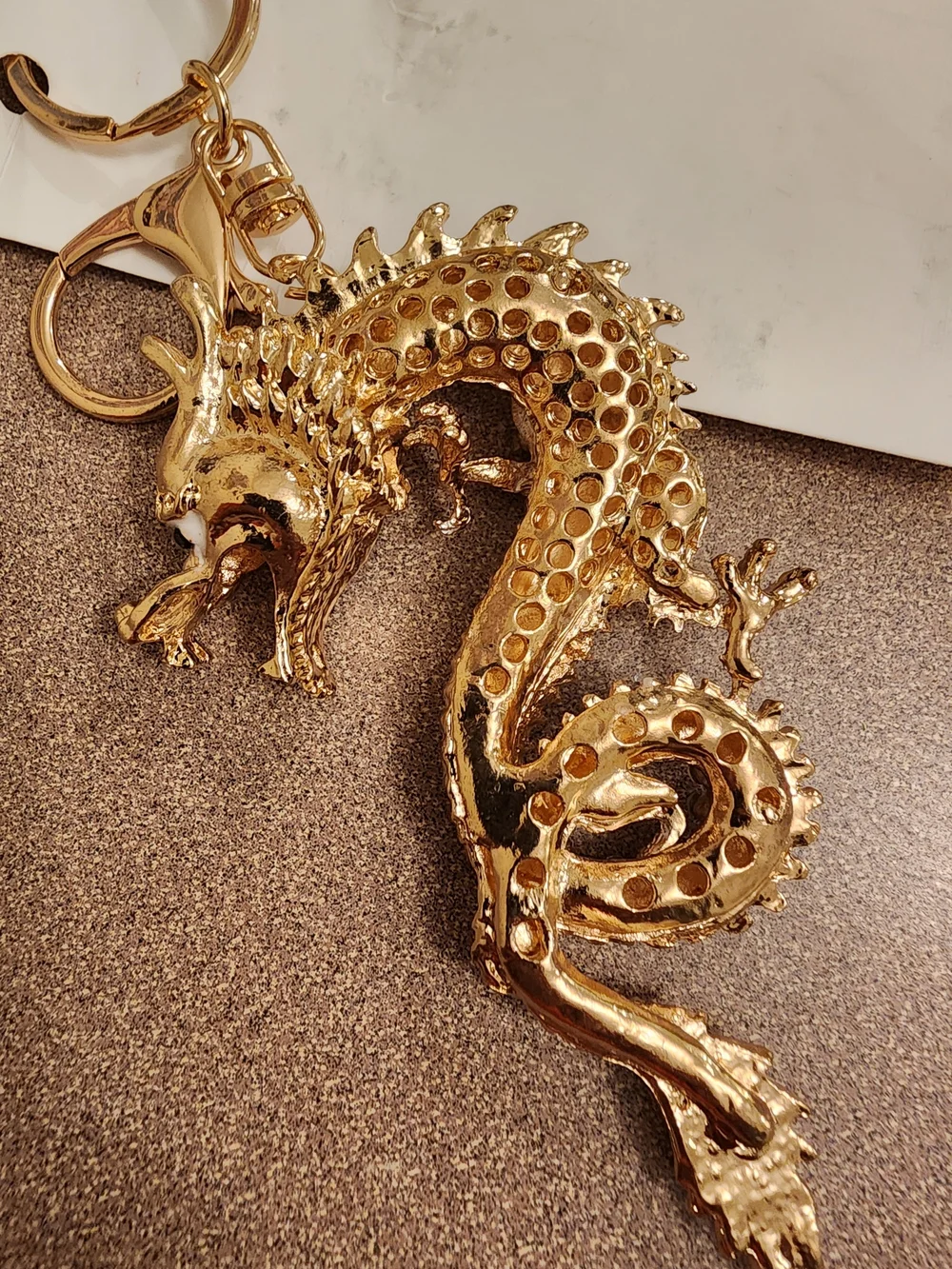 Gold Crystal Dragon Blingy Bag Charm Keychain